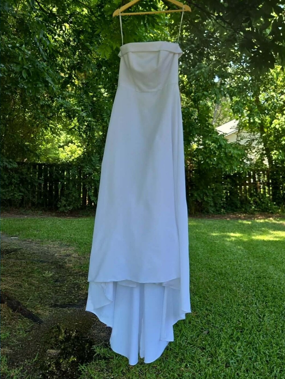 David's Bridal Strapless Satin A-line with Cuff Neckline White